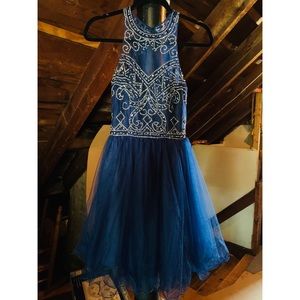Blue High Neck Cocktail Dress